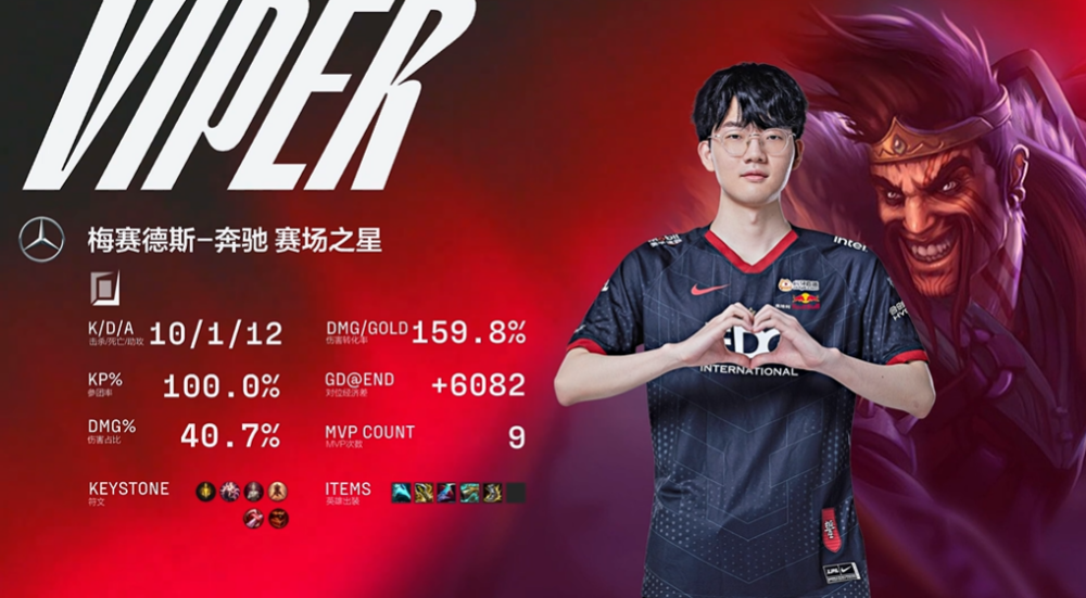 BLG力克T1，Viper送出助攻